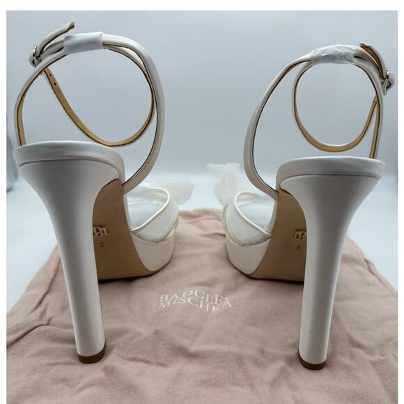 Badgley Mischka Sophie Platform Sandal Womens 9 Block Stiletto Tulle Bow Buckle - Picture 10 of 13